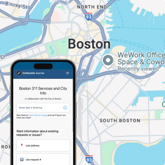 Boston 311 Services interface with street light reporting feature